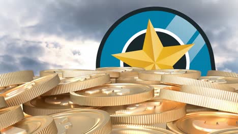 animación de una estrella dorada en un círculo con una pila de monedas de oro de euro