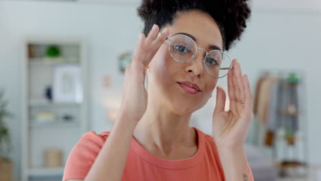 Face-portrait,-dance-and-black-woman-in-glasses