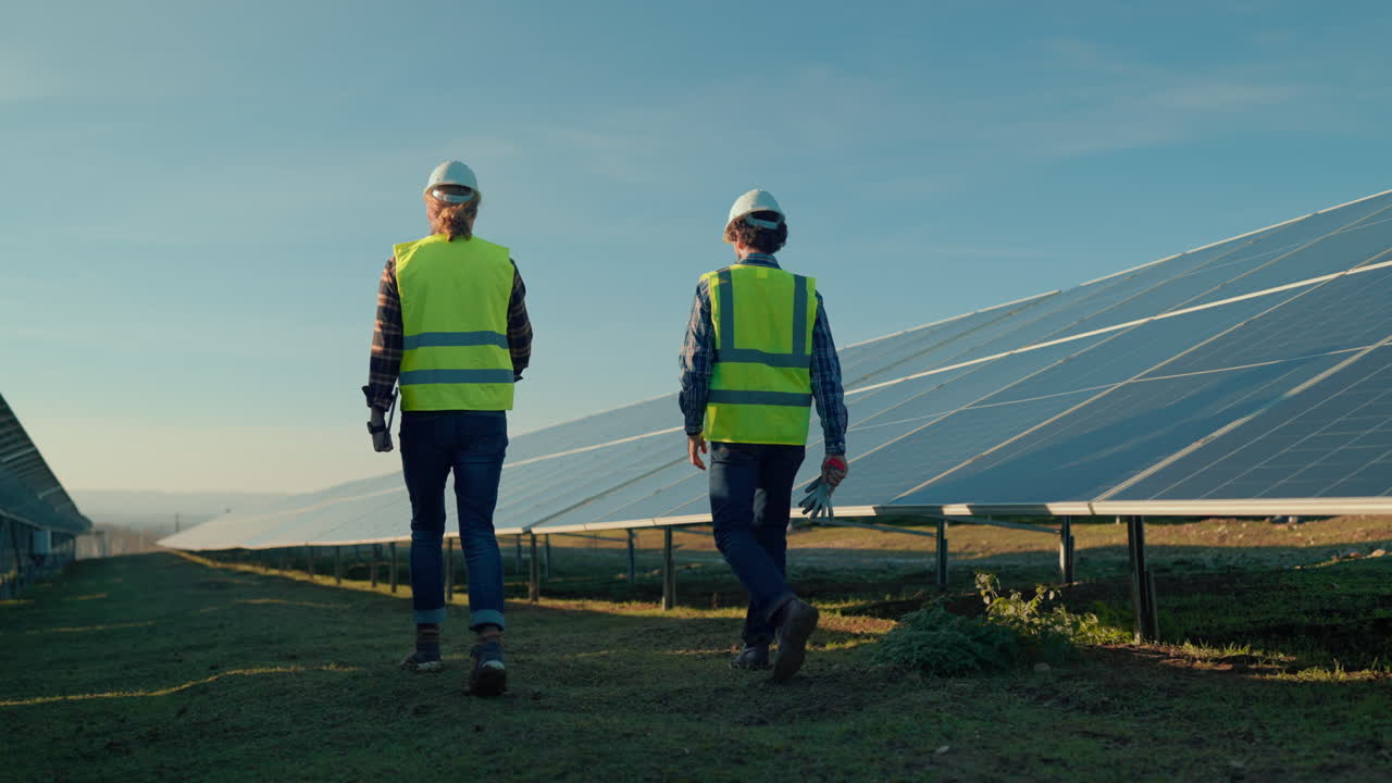 Workers at a Solar Panel Farm
