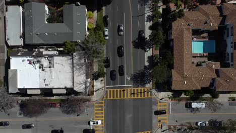 Aerial-view-overlooking-busy-city-streets