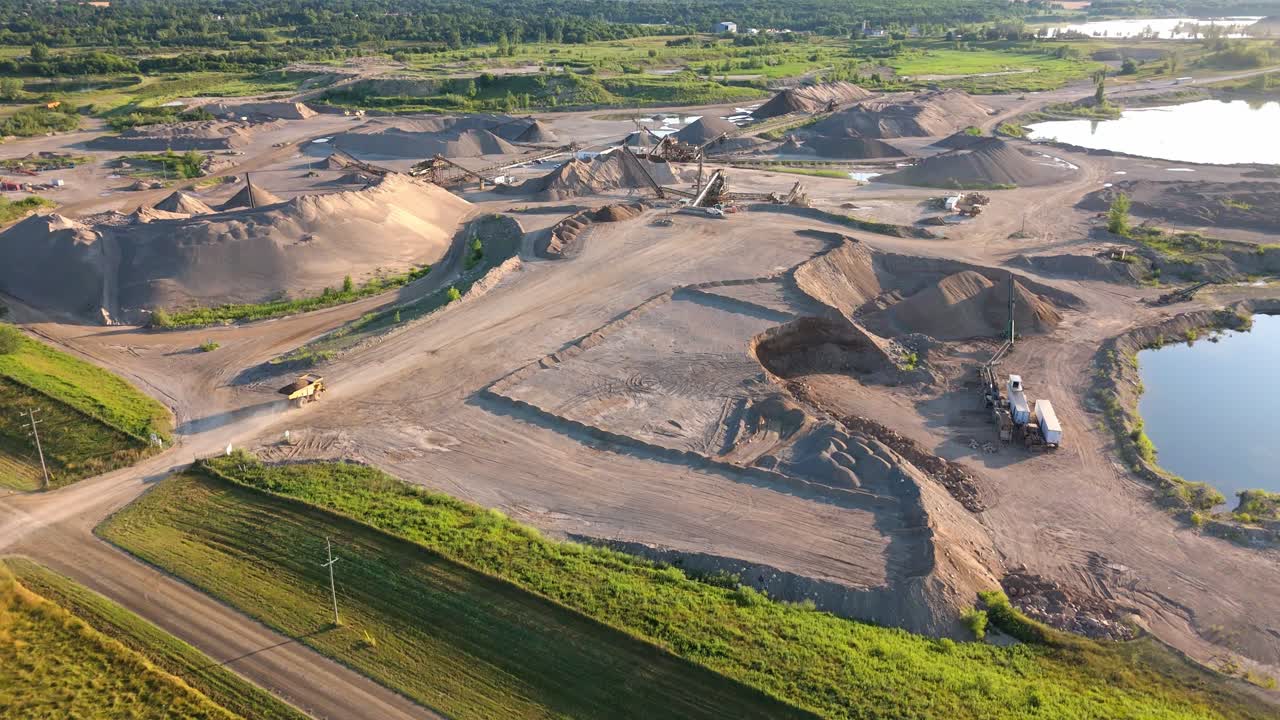 Aerial view of a gravel pit in Caledon, Canada, showcasing industry outdoors