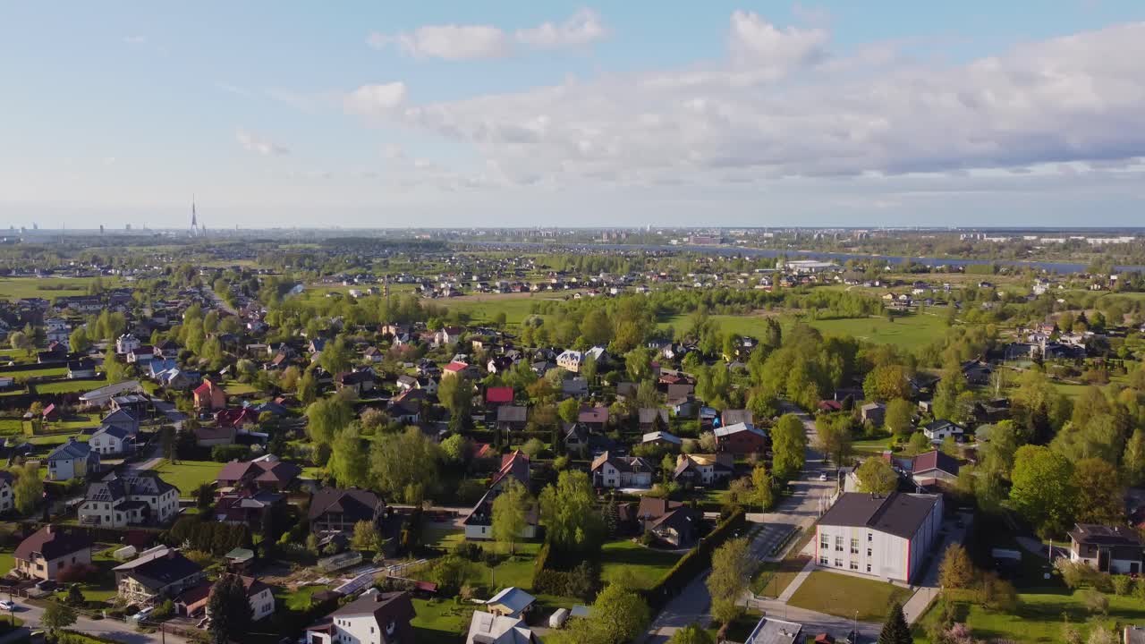 Panoramic View Over Katlakalns Neighborhood In Latvia - Drone Shot