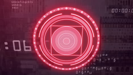 red geometric shapes and digital code animation over dark background