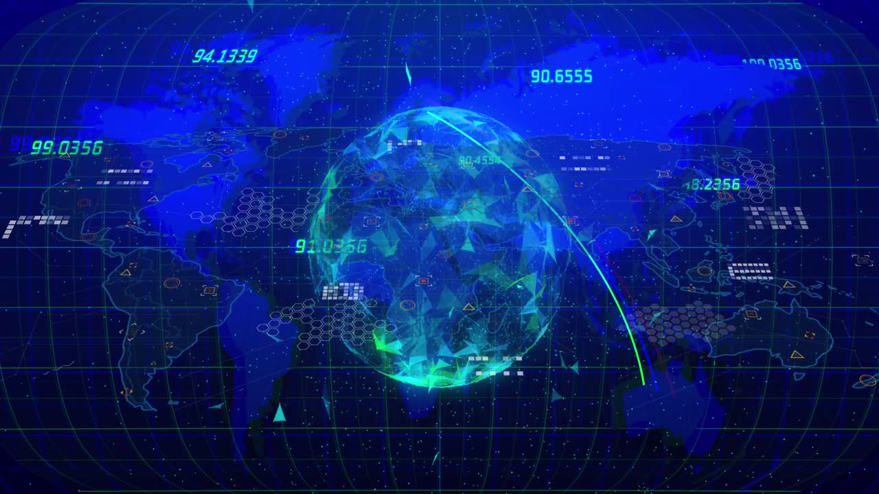 전 세계 및 세계 지도에 대한 금융 데이터 처리 애니메이션