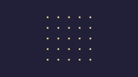 illustration 2d animation of yellow stars aligning into a square shape, dark blue background