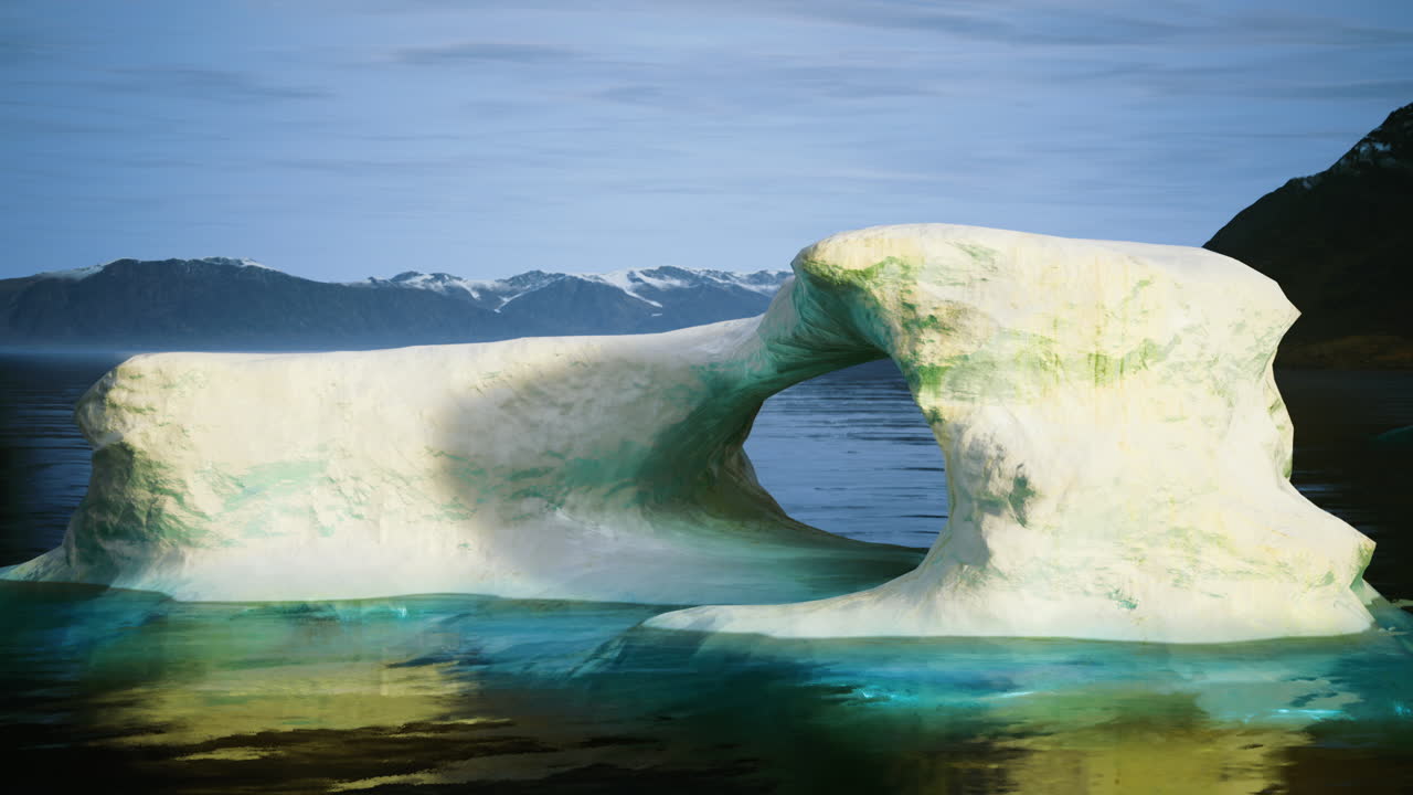 Unique ice arch formation in a tranquil glacial body of water during daylight