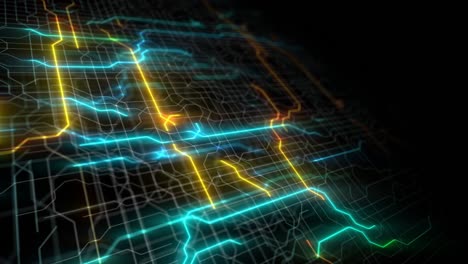 4k bucle de placa de circuito, placa base, chip digital. fondo de ciencia tecnológica. procesador de comunicación integrado. componente de ingeniería de la información con bokeh. tecnología de hardware de computadora de renderización 3d