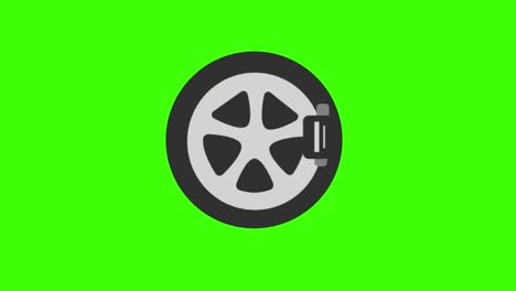ilustración animada en 2d de una rueda de coche en una pantalla verde