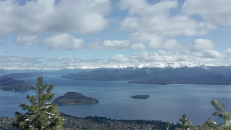 AERIAL---Nahuel-Huapi-lake,-Patagonia,-Río-Negro,-Argentina,-forward-reveal