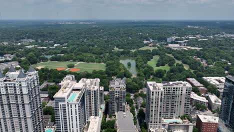 aerial approach to piedmont park in atlanta, georgia