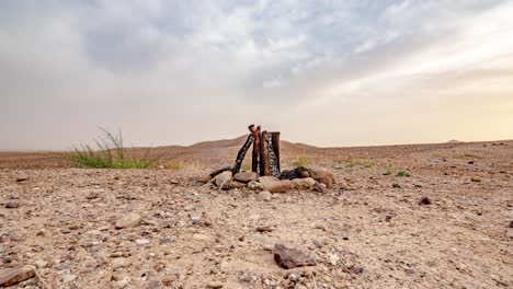 lapso de tiempo de fuego de campamento durante la puesta de sol en medio del desierto