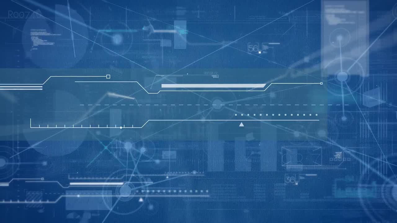 animación de la red de conexiones a través de la interfaz con procesamiento de datos contra fondo azul