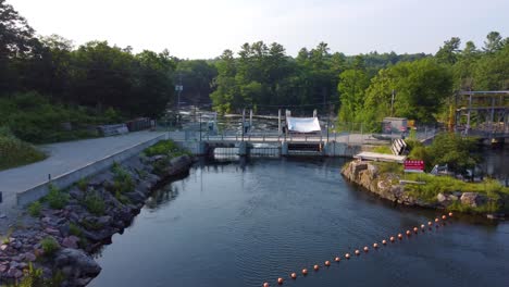 drone pov flight through wasdell falls hydroelectric power station