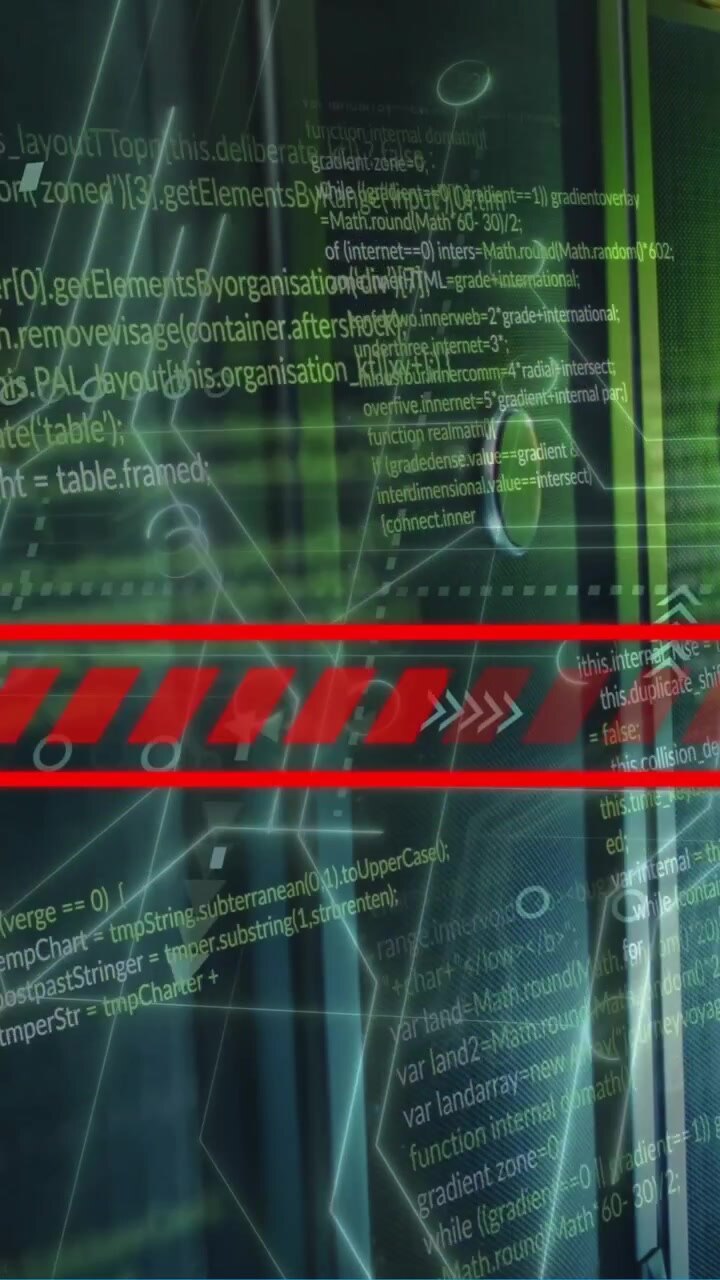 Animation af dataindlæsningslinje og databehandling over computerservere