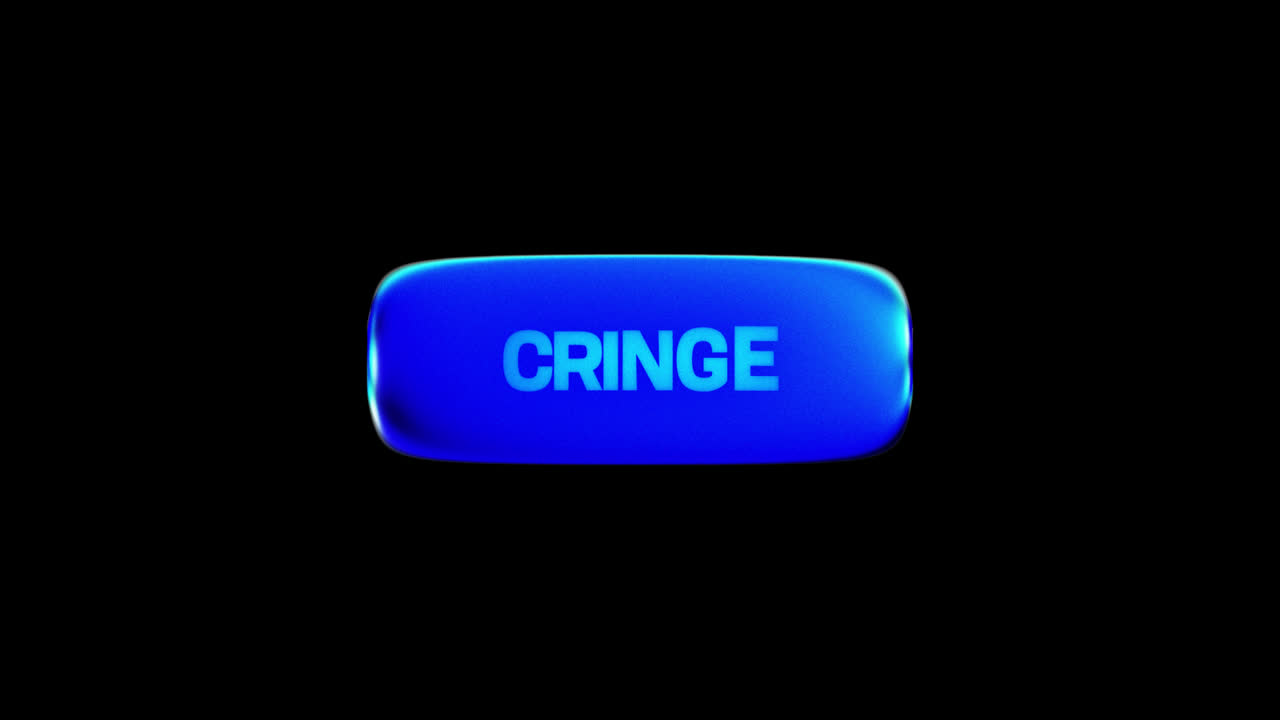 Glowing Blue Button with 'Cringe' Text on Black Background