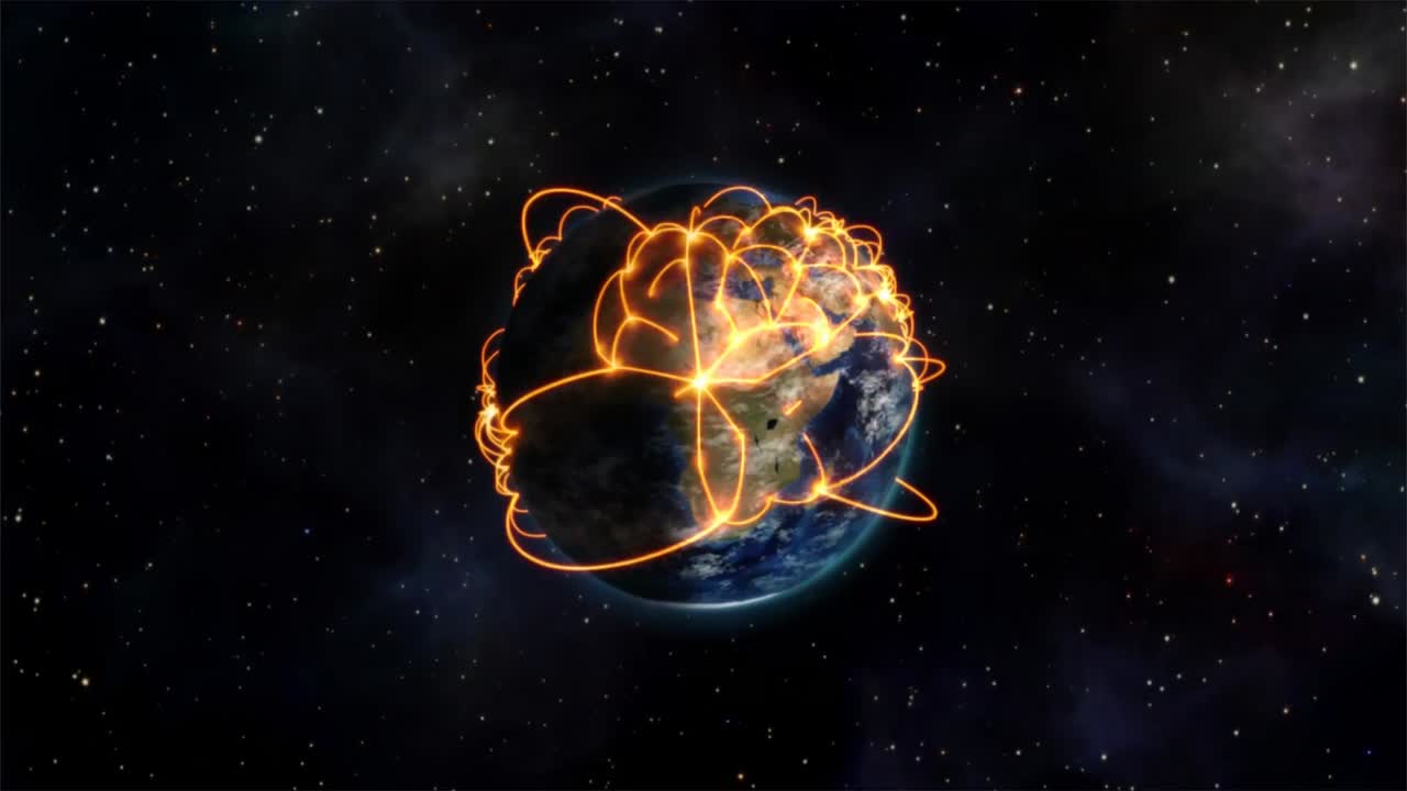 Animation of red spots over globe on black background