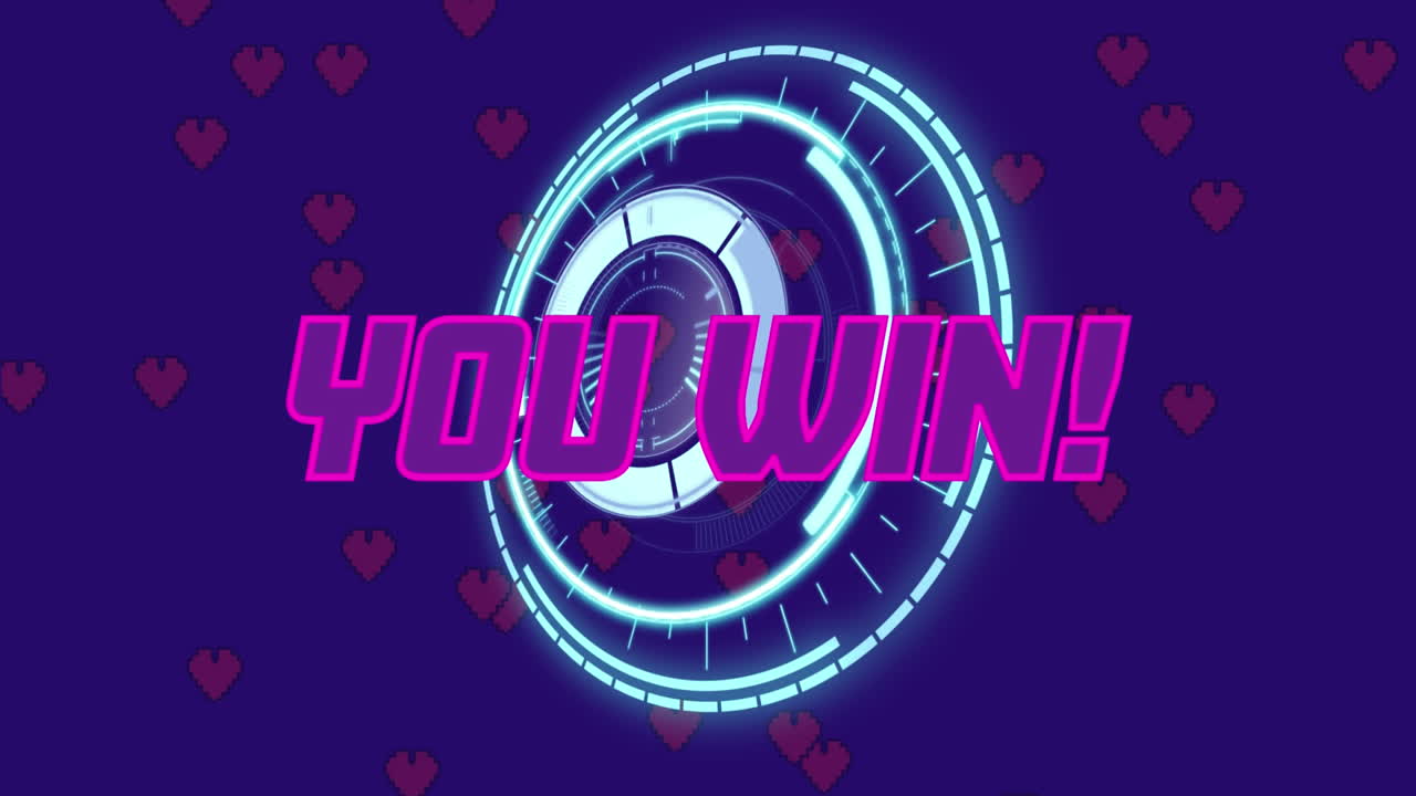 당신이 승리하는 애니메이션 문자 범위 스캐닝과 파란색 배경에 심장