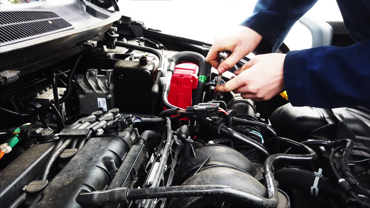 un mecánico de vehículos que trabaja en un motor de automóvil