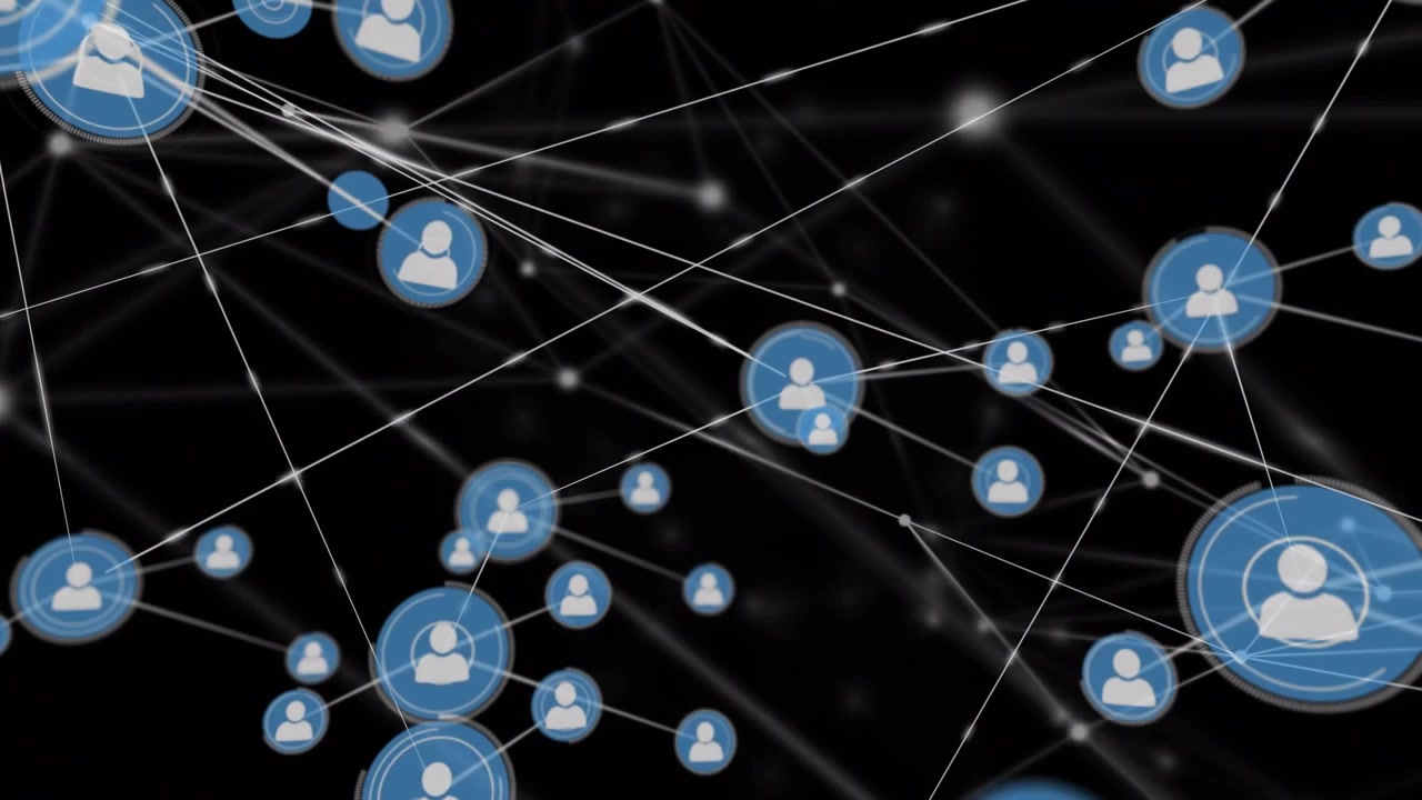 Animation af netværk af profilikoner mod sort baggrund