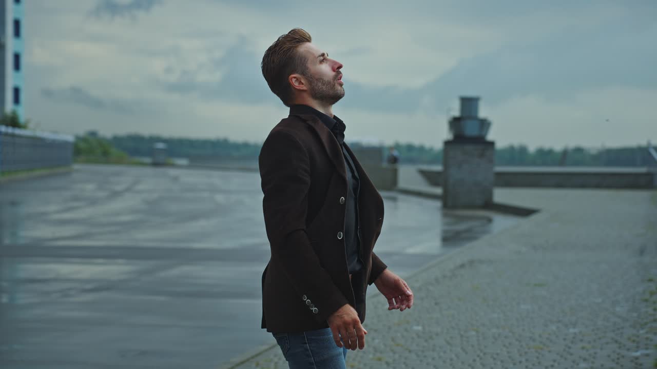 Man enjoying the outdoors on a cloudy day