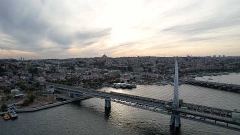 suleymaniye mosque and metro bridge drone video istanbul turkey