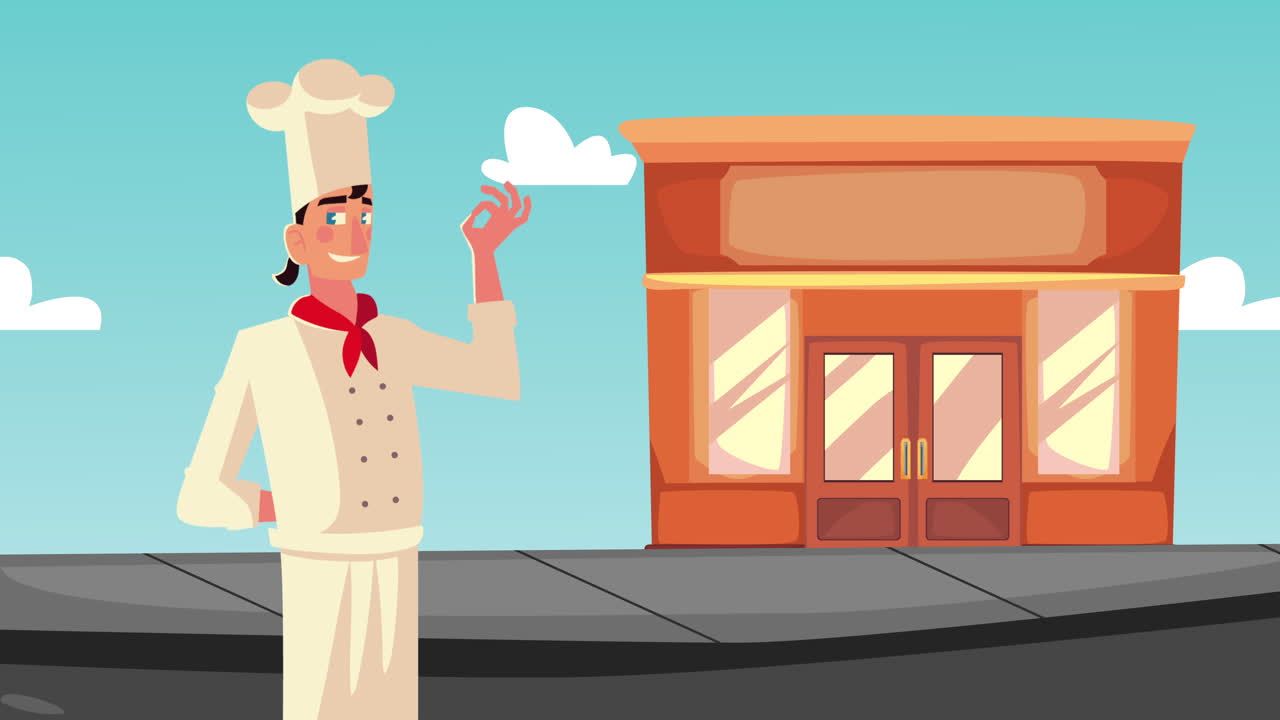 animado de personajes cómicos de chef worker