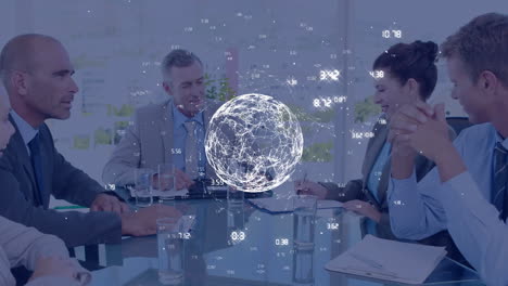 animación del globo con conexiones a través de reuniones de negocios