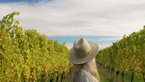 medium shot of a girl admiring a vineyard during a wine tasting tour