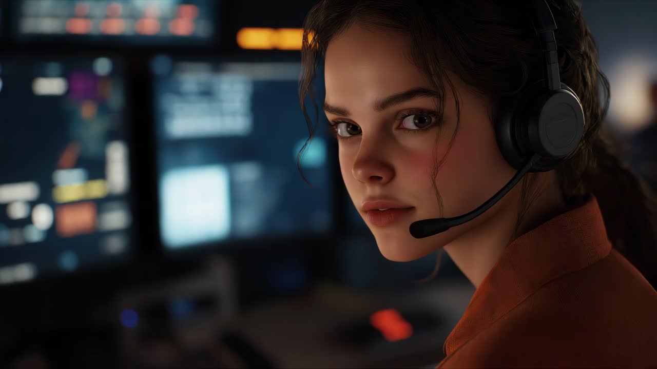 Young woman working at computer desk