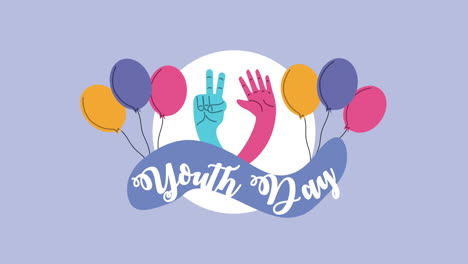 happy international youth day celebration with colors hands and balloons helium