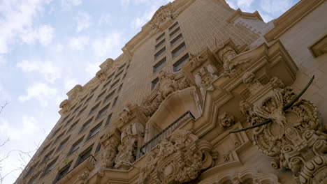 exterior facade of building gothic and regency architecture style in downtown los angeles