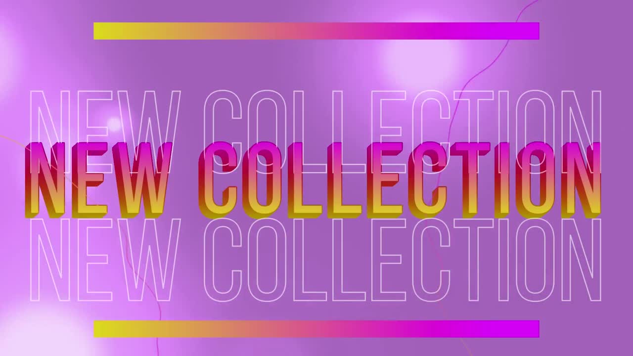 보라색 배경 위에 새로운 컬렉션 텍스트의 애니메이션