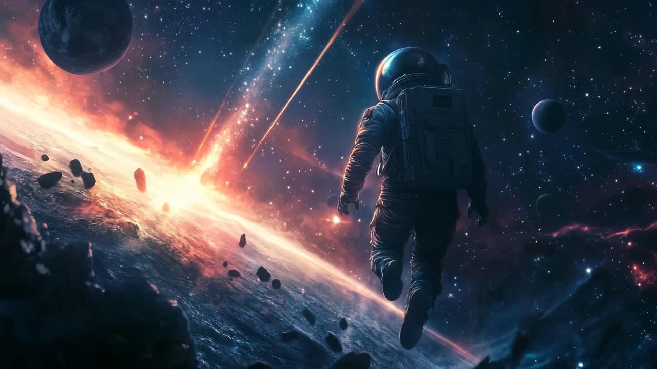 Astronaut Witnessing a Cosmic Explosion