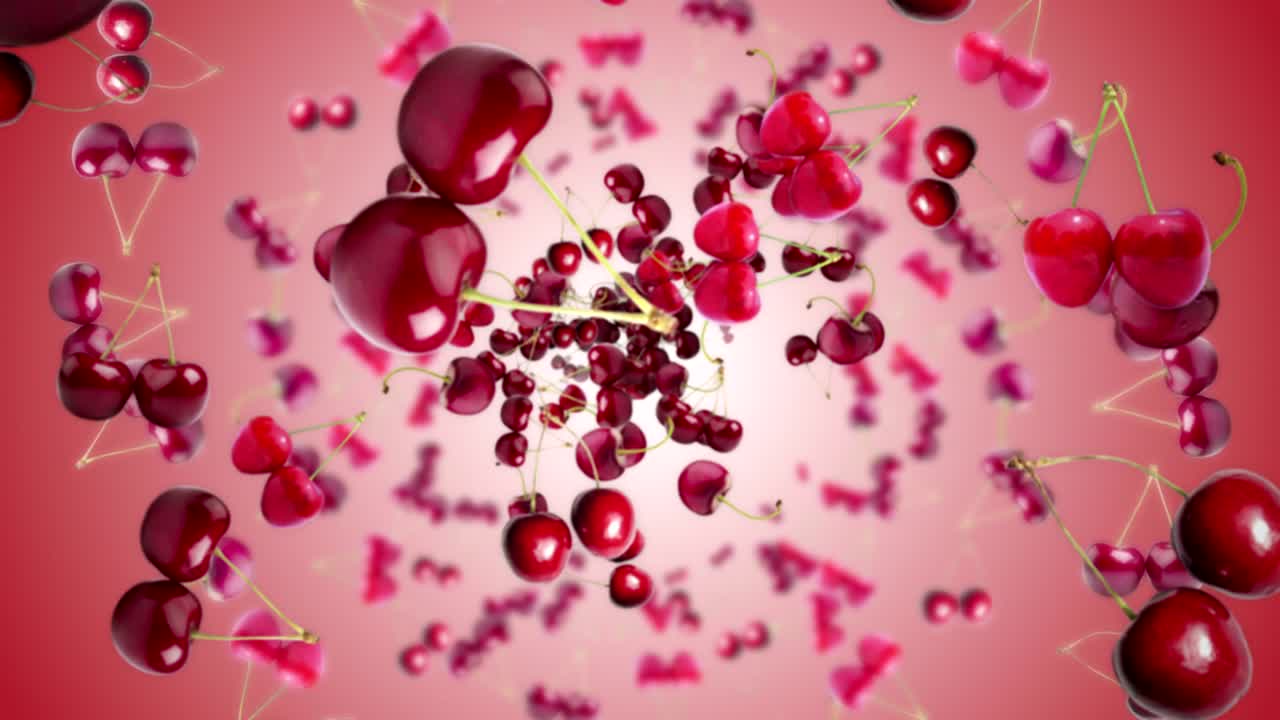 las cerezas que caen, fondo, bucle, con el canal alfa