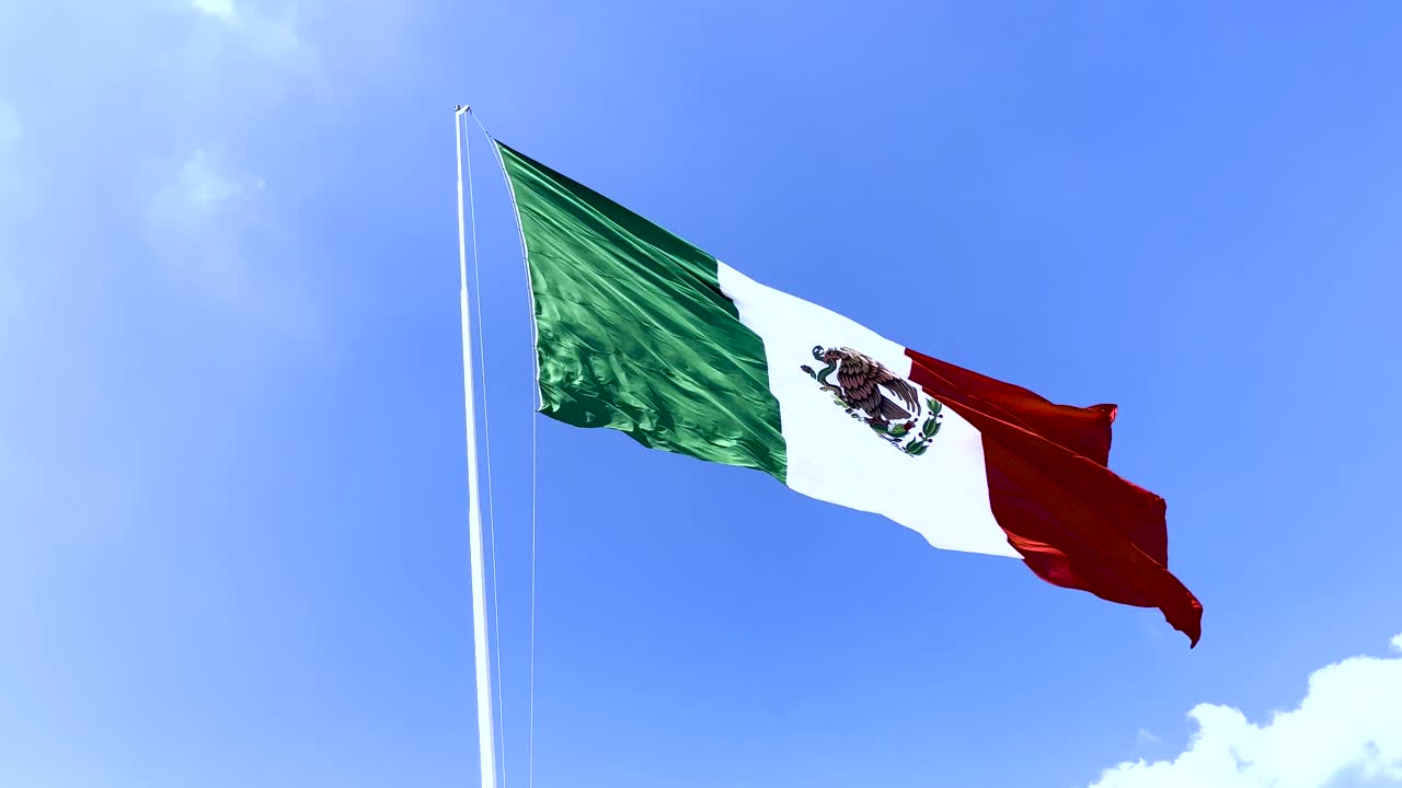 뒷면 에 푸른 하늘 이 있는 멕시코 발 이 흔들리고 있다