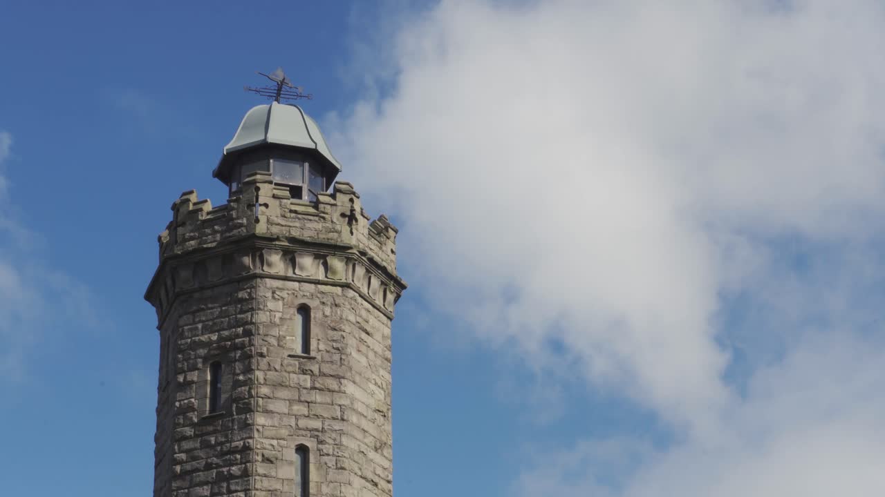 A view of Darwen Tower in Lancashire on a windy day