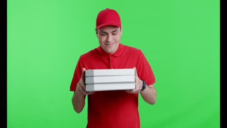 pizza delivery driver with pizza boxes