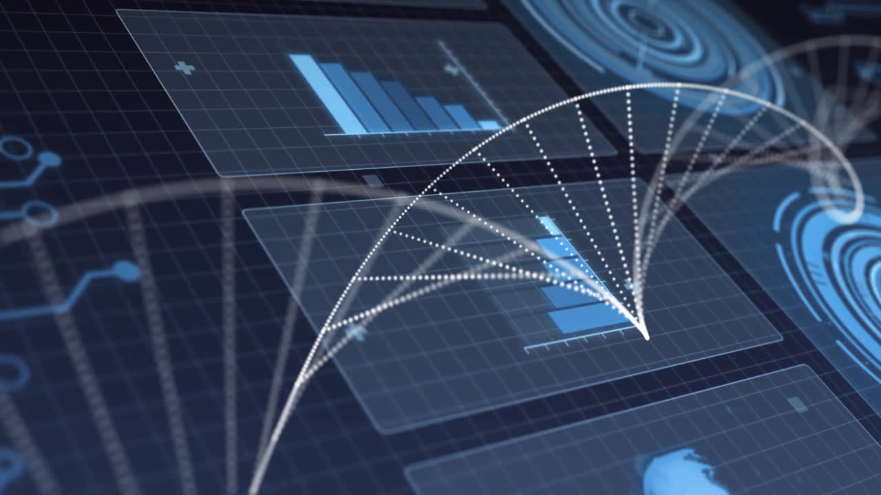 animación de la cadena de adn y procesamiento de datos digitales sobre el cinturón