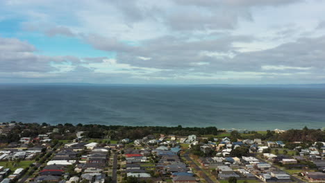 AERIAL-DOLLY-FORWARDS-Coastal-Township-Of-St-Leonards,-Victoria-Australia