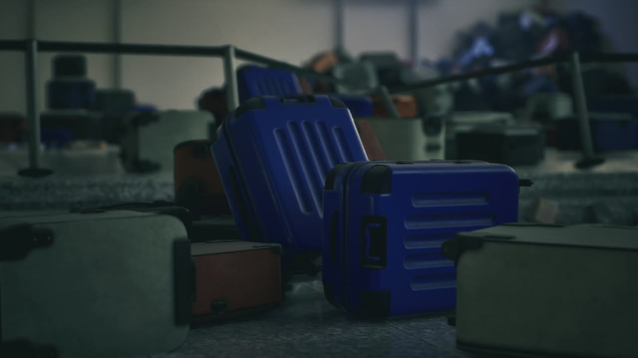 Abandoned suitcases near conveyor belt amid quiet atmosphere