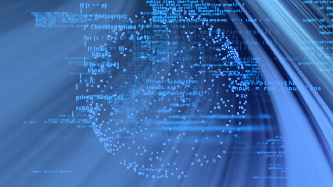 Animation of digital data processing over globe