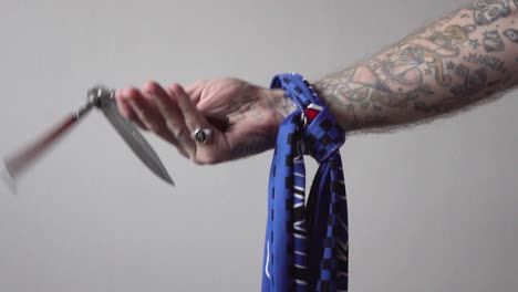 supporter violent with butterfly knife tricks