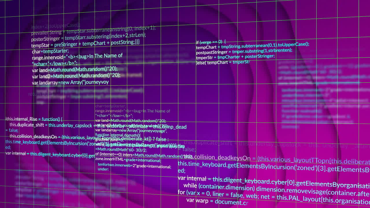 animación del procesamiento de datos sobre una cuadrícula brillante sobre un fondo púrpura