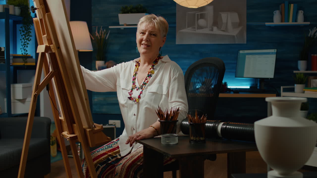 Old artist using vase model to draw authentic masterpiece