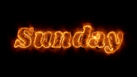 sunday word hot animated burning realistic fire flame loop.