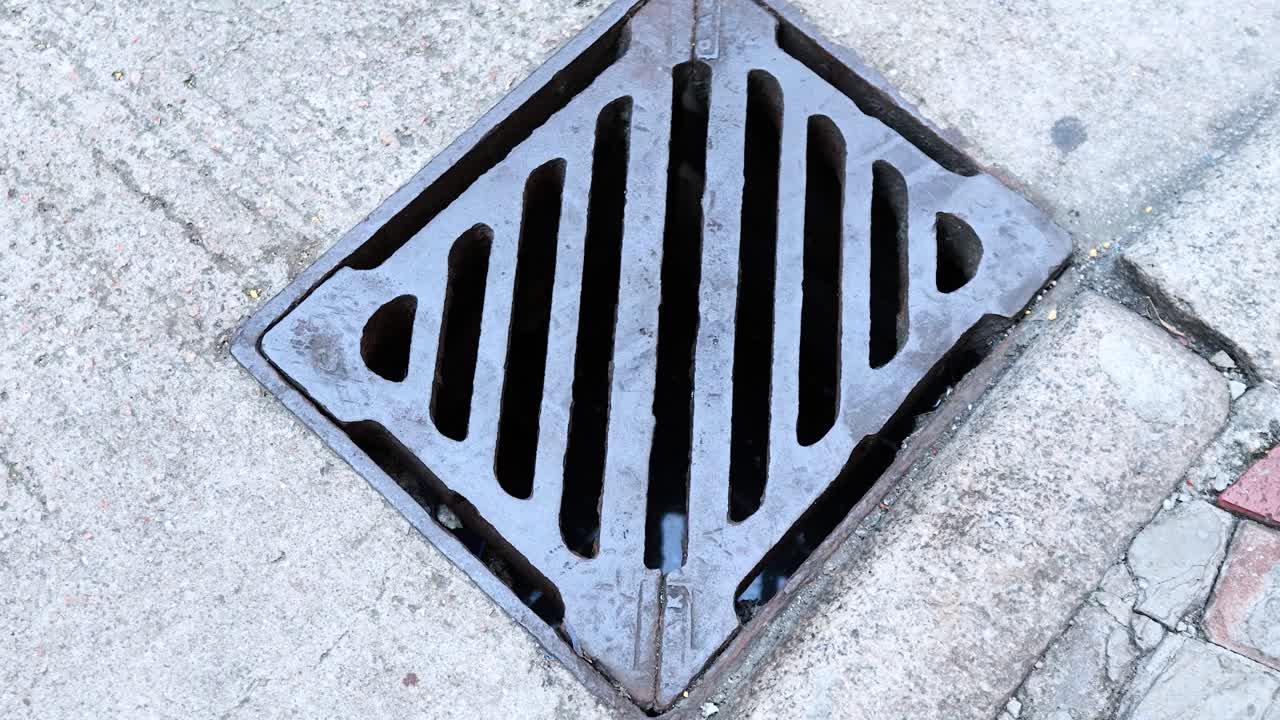 Close-up view of a street manhole cover
