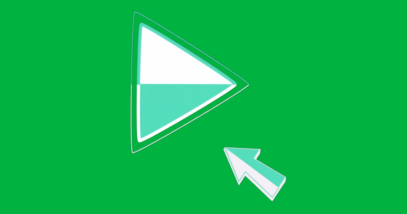 UI designers creating floating triangle icon and arrow cursor on transparent canvas for technology