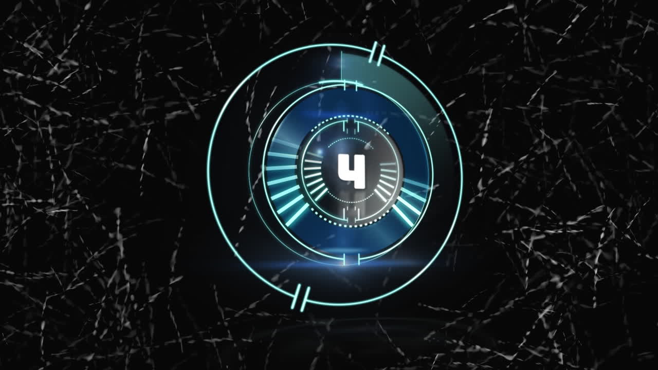 Animation of rotating circular scanner with countdown over monochrome grass background