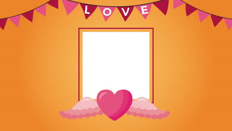 tarjeta animada del día de san valentín con el corazón volando