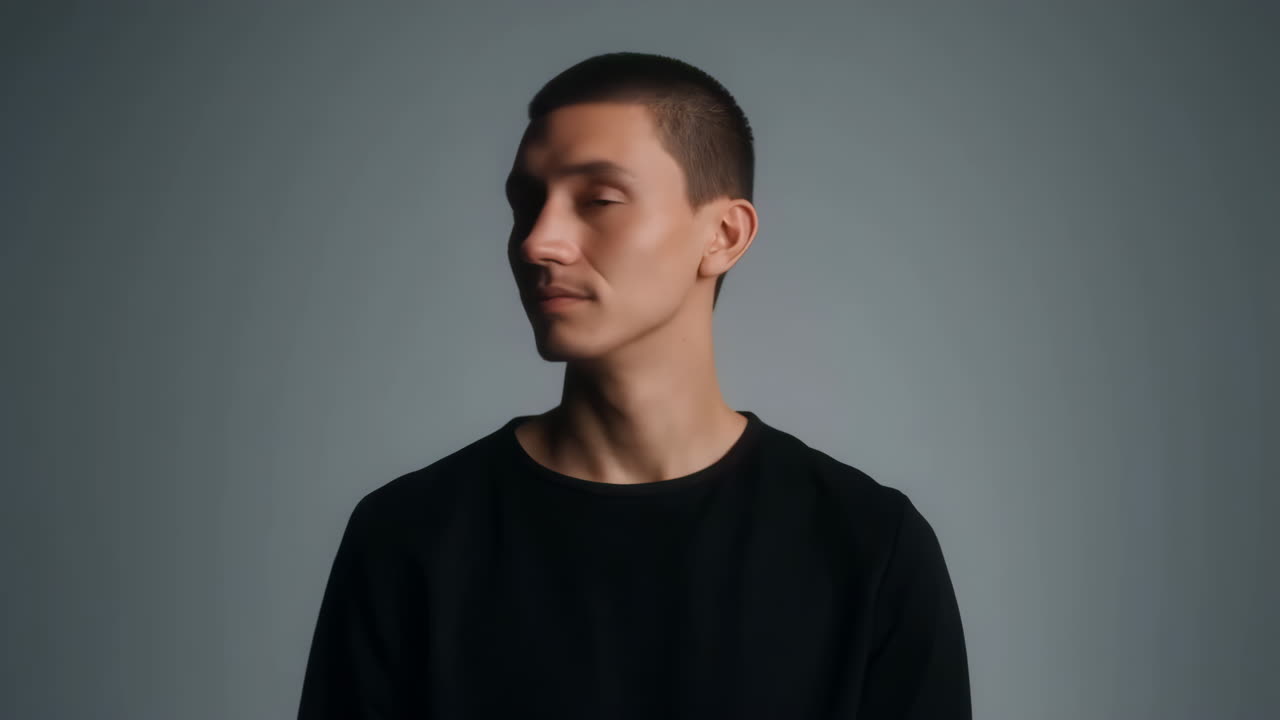 Portrait of a Young Man with Short Hair and Mustache